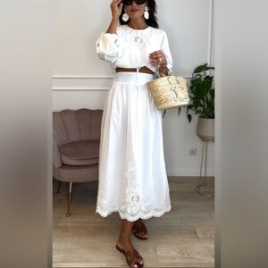 ZARA WHITE EMBROIDERED SKIRT